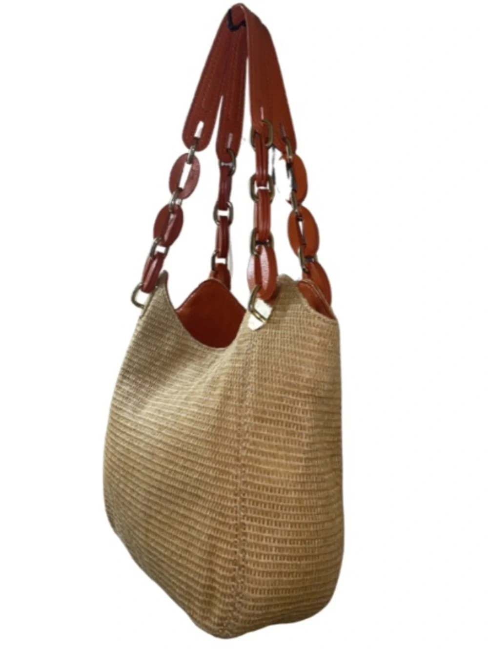 Michael Kors Lilly Woven Straw Hobo Bag - Orange/Tan - EUC - Picture 3 of 12